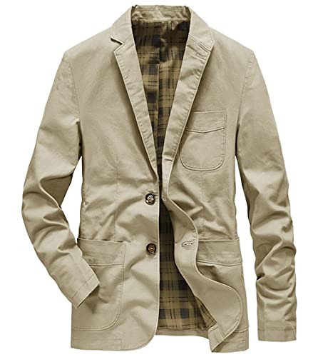 ebossy Men's Classic 2-Button Slim Blazer Jakcet Single Breasted Plaid Twill Cotton Sport Coat