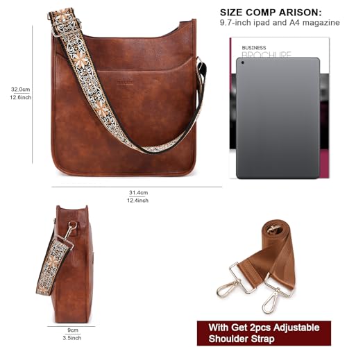 Image of HKCLUF Crossbody Bag for Women Vegan Leather Hobo Handbags Guitar Strap Purse Shoulder Bucket Bag with 2PCS Adjustable Straps