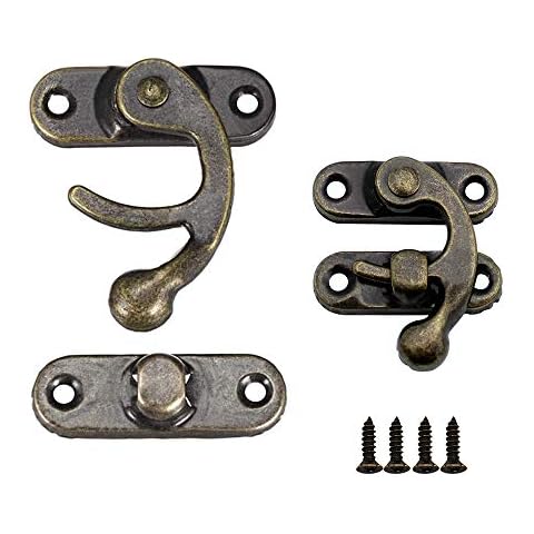 JPGhaha 20 Pack Horn Right Latch Hook Antique Vintage Lock Screws 32 X 27 mm Retro Wood Box Hasp Catch Decor Hook Lock for DIY Wine Gift Jewellery Wooden Boxes Cover