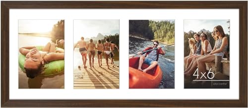 Americanflat 8x20 Panoramic Picture Frame in Walnut - Four 6x4 Photo Frame Openings - Multi Aperture Collage Picture Frame with Horizontal and Vertical Format for Wall and Tabletop