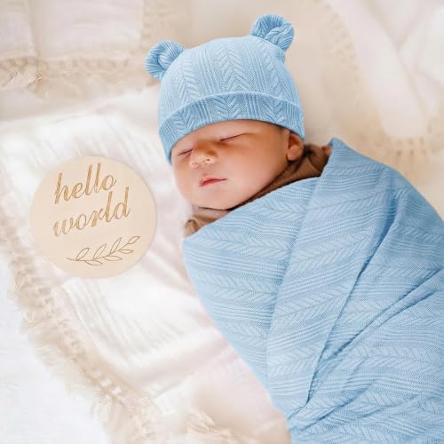 Image of AQOKKA Newborn Receiving Blanket with Bow Hat Mittens Set Nursery Swaddle Wrap Toddler Swaddles for Newborn Baby Boy Girl