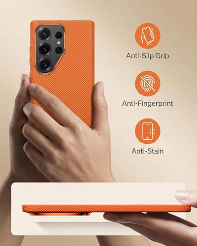 Coque compatible MagSafe Samsung S26 Plus orange avec texture carbone fine - 4