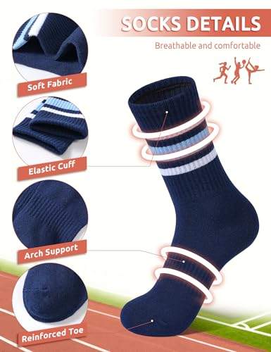 Image of Somaibo 6 Pairs Kids Boys Girls Socks Athletic Basketball Soccer Football Cotton Crew Sock with Retro Stripes