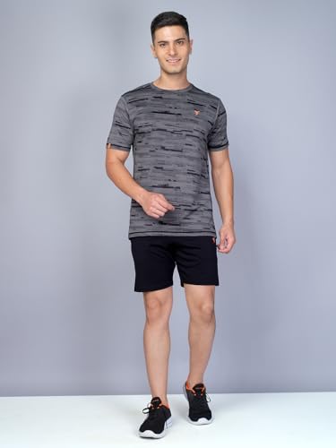 Image of TECHNOSPORT Men Polyester Regular Fit Half Sleeve Jacquard T-Shirt with Double Cool, Quick Dry & Anti Microbial for Sports, Running & Casual Use