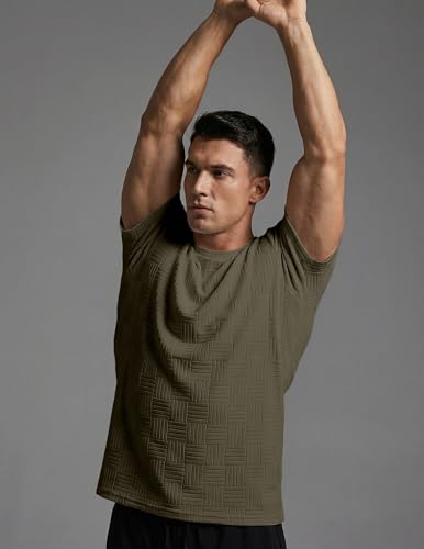 Image of JMIERR Mens T-Shirt Casual Stretch Solid Crewneck Short Sleeve Tees Textured Shirts