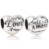 Lochdurchmesser: ca. 4,5 mm Andante-Stones 925 Sterling Silber Bead Charm Herz - Liebe Love Amore Gravur - Element Kugel für European Beads + Organzasäckchen