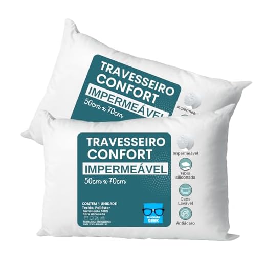 Kit 2 travesseiros Antialérgico Impermeável 50x70cm Fibra siliconada