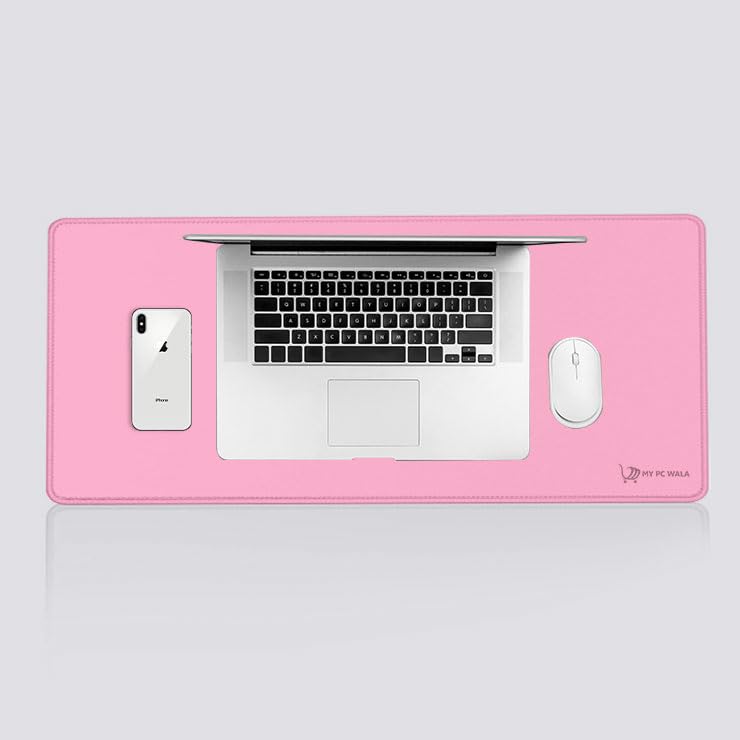 Image of Pink Extended Desk mat for Gaming & Office, Smooth Surface, Non-Slip Rubber Base, Waterproof, Size 11X23 Inches Large Desk mat