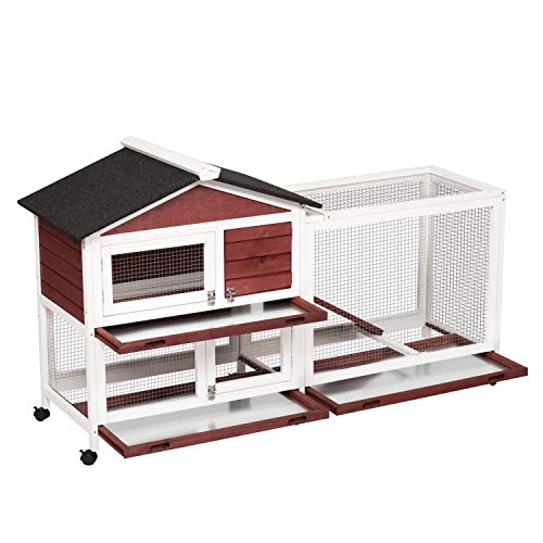 Kinpaw 63\" Rabbit Hutch Indoor Bunny Cage Small Animal House Poultry Coop with Wheels for Guinea Pig Duck with Removable Tray & Ramp - Thumbnail 4