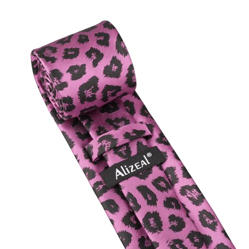 Image of Alizeal Men's Leopard Print Tie Set 3.15'' Necktie with Pocket Square Gift Box for Wedding and Fashion Occasions