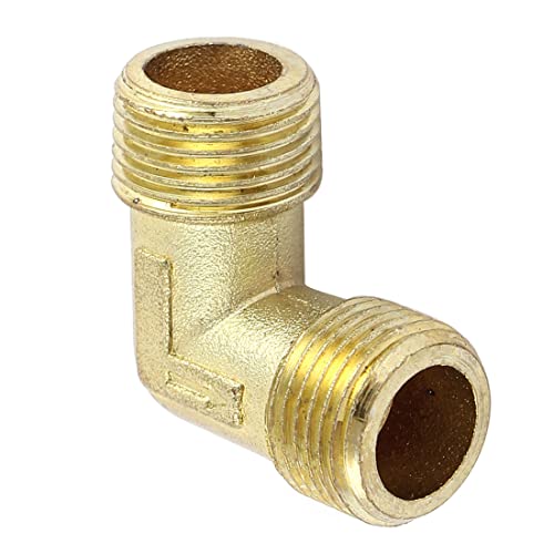 PATIKIL 3/8 BSP M/M Filo Aria Compressore, Gomito 90° Giunto Connettore Tubo Raccordo per Acqua Carburante Tubo, Oro Tono