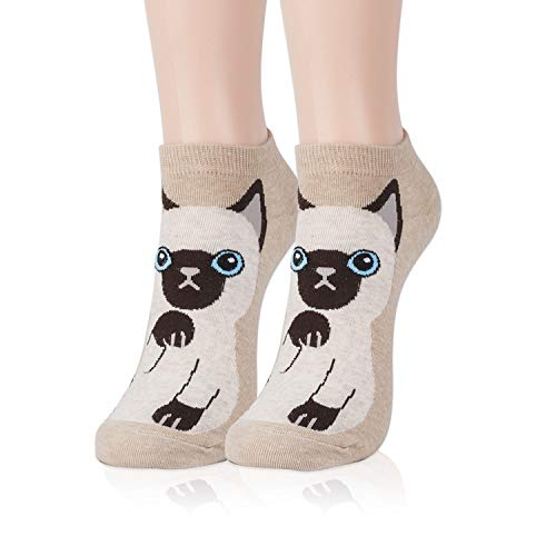 Kikiya Socks Women Cute Ankle Socks | 5 Pairs Cat Happy Kawaii Pink Black White Gray Colorful Kitty Animal Pet Fun Novelty Daily Cotton Socks, Womens Ladies & Girls Gift Casual Korean Socks | Cats #TOP4