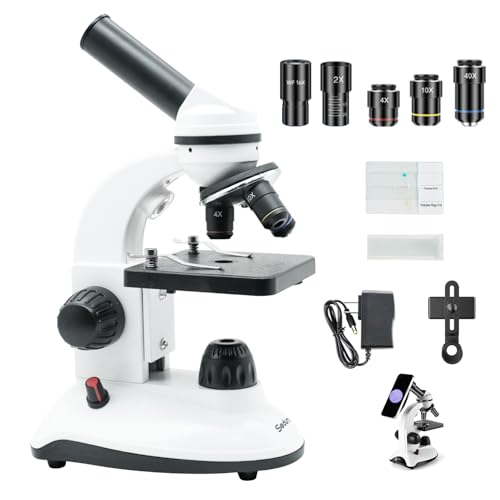 Microscope for Kids Starter Adults 64X-1280X Metal Monocular Microscope for Students School Home Education LED Lights Phone Holder Microscope Kit
