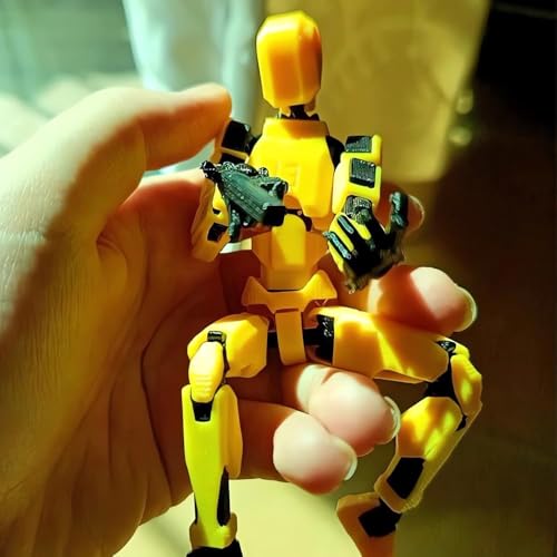 Image of VAALI Dummy 13 Action Figure Fully Assembled T13 Articulated Robot Toy with 12 Accessories (Swords Guns Extra Hands) 3D Printed Poseable Desktop Figure for Stop Motion Artists Gamers 5.4 inch (Yellow)