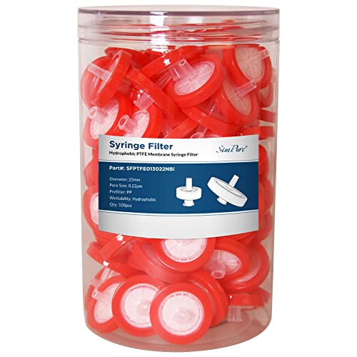 Simpure Syringe Filter Ptfe 100 Pcs Hydrophobic Membrane, 25Mm Disc Diameter, 0.22Um Pore Size, Hplc And Gc Needle Filter, Non-Sterile, High Throughput Lab Filtration #TOP26