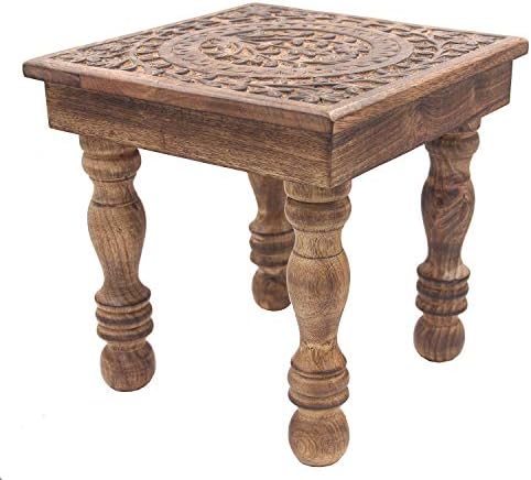 DharmaObjects Solid Mango Wood Hand Carved Prayer Puja Shrine Altar Meditation Table (Tree of Life)