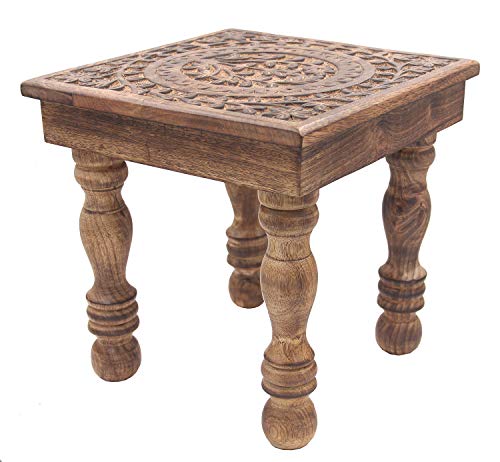 Dharmaobjects Solid Mango Wood Hand Carved Prayer Puja Shrine Altar Meditation Table (Tree Of Life) #TOP9