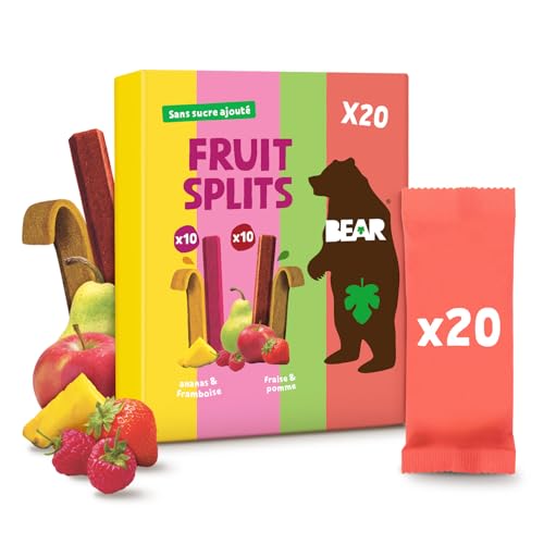 BEAR Fruit Splits Paquet Assortiment | 100% d'Ingrédients Naturels| Sans Sucre Ajouté | En-cas pour les Enfants & Adultes | 20 Sachets de 20g | 400g