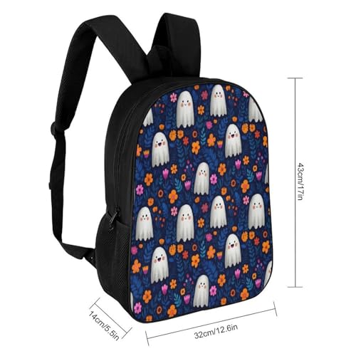 OBLUE Halloween Ghost Flower Backpack 17 Inch Shoulders Daypack Simple Leisure Travel Bag2
