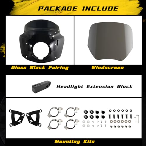 Image of Motorcycle Fairing 5.75 inch Headlight Fairing with 11 inch Motorcycle Windshield 49mm Mounting Hardware for Harley Dyna FXD FXDC Street Bob FXDB Low Rider FXDL FXDLS Super Glide FXDI35(Smoke)
