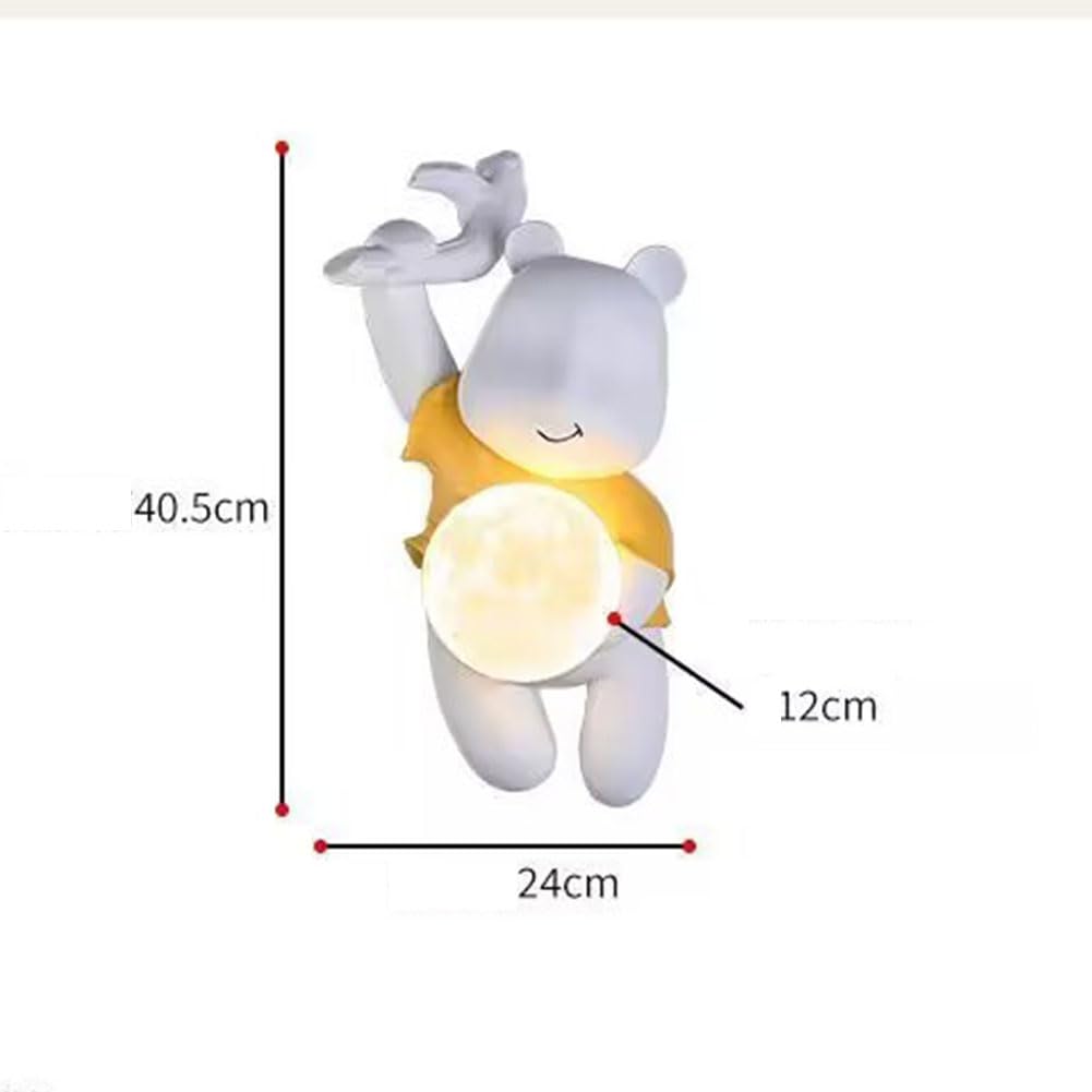 Lampa ścienna LED z możliwością ładowania, bezprzewodowa lampa dotykowa dla dzieci, dekoracja niedźwiedzia i księżyca, zasilanie bateryjne, wewnętrzne oświetlenie nocne