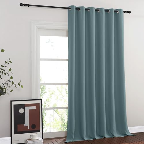 NICETOWN Blackout Sliding Glass Door Curtains, Room Darkening Thermal Insulated Curtains for Living Room Bedroom, Extra Wide Window Drapes, 1 Panel, W80 x L118, Greyish Blue