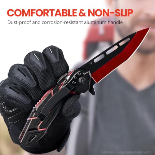 Image of FUNBRO Pocket Knife for Men, Spring Assisted Folding Knife with 3.4 inch Stainless Steel Sharp Blade, Cool Flipper Open EDC Knives with Clip for Outdoor Camping Hiking, Gifts for Him Dad Husband (Red)