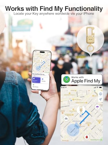 Image of Miroddi Keychain Tracker, Men's Key Chain Works with Find My(iOS Only), Heavy Duty Keychain Carabiner Bottle Opener, Car Key Chains with Finder, Anti-lost Keyrings Tracker, Rechargeable, Gold