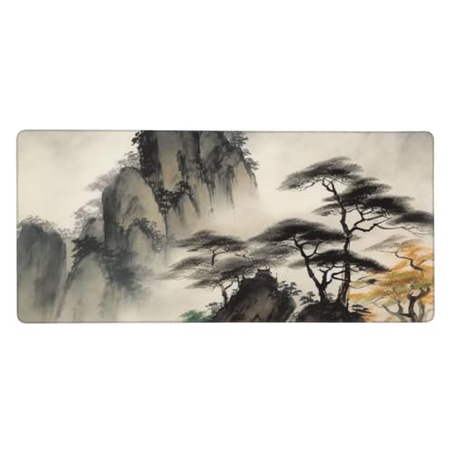 Tapis de souris de jeu XXL 90x40 cm avec motif paysage chinois pour bureau