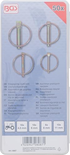 BGS 8087 | Klappsplinte-Sortiment | 50-tlg. | Klappstecker | verzinkt | 4,5 - 6 - 8 - 11 mm