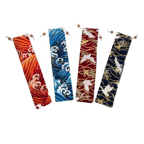 Cute Wallet Japanese Chopsticks 4Pcs Japanese Style Forks and Storage Pouches Comb Storage Bags...