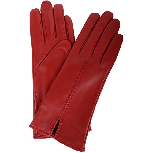 Guantes de invierno de cuero para paseos urbanos con detalle de punto rosso L