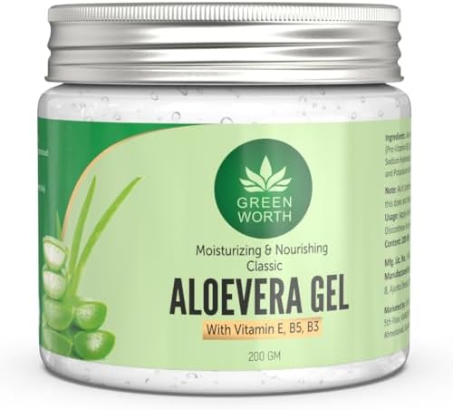 GREEN WORTH Pure Aloe Vera Gel for face, skin and hair | with Vit B3, E and Pro-Vit B5 | 200 gms