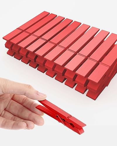 ROYHOO 60 Pcs Mini Wooden Christmas Clips - 1.38" Clothespins For Cards, Photos, DIY Decor (Red)