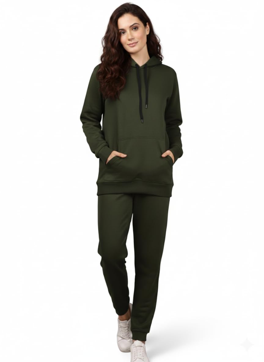 Solid Track Suit for Women | Warm Fleece Tracksuit Set | Full Sleeve Hoodie-M5123-picture-21