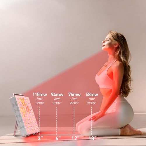 Image of Red Light Therapy Panel, 5 Wavelength 60 Dual Chip LEDs 630+660+810+830+850nm Near Infrared Lamp Therapy Device Timer & Stand for Body Pain Relief Face Skin Health Sleep 100W White