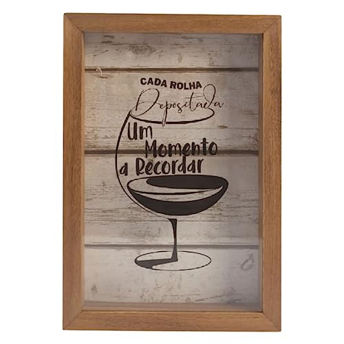 Quadro Decorativo Porta Rolhas de Vinho Decorativo em Madeira Maciça com Impressão no Vidro