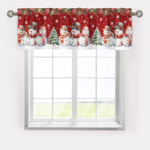Christmas Snowmans Snowflakes Curtains Valance,Christmas Curtain Valance Window,Blackout Window Valance,Rod Pocket Valance,Window Curtains for Kitchen Living Room Bedroom Bathroom Christmas Decor