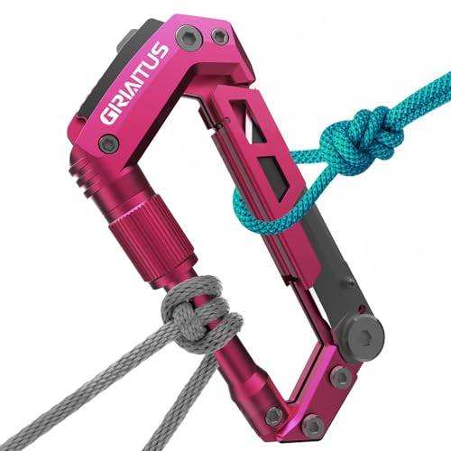 Image of Dark Pink Color Multitool Carabiner EDC Pocket Multi-tool Knife Gifts for Mom Women Wife, EDC Carabiners Keychain with Bottle Opener, Rope Cutter, Window Breaker, for Camping Hiking (Deep Pink)