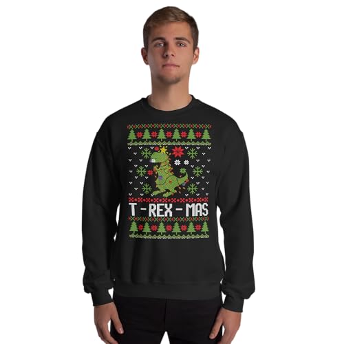 TheFunnyShirtCompany T-Rex-Mas - Funny T-Rex Dinosaur Ugly Christmas Sweater Women And Men Holiday Unisex Crewneck Sweatshirt3