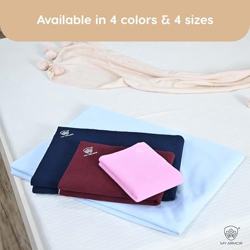 MY ARMOR Baby Dry Sheet for New Born Baby, Anti-Piling Waterproof Mattress Protector for Bed (Quick Drying/Extra Absorbent Dry Sheet for Bed) - Pack of 2 (Small (50cm x 70cm), Maroon & Royal Blue)