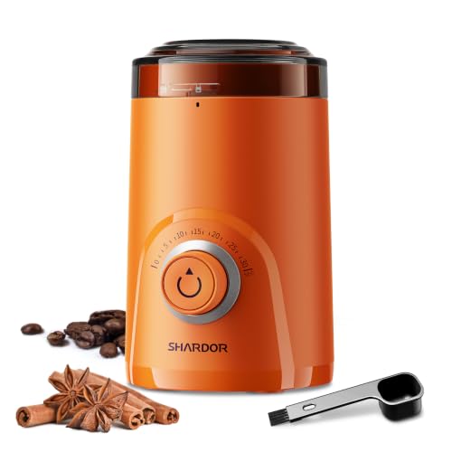 Image of SHARDOR Electric Coffee Grinder, 70g Large Capacity Spice Grinder with Visual Timing Knob for Precise Grind, Quiet Coffee Bean Grinder for Espresso, French Press, Herbs and Grains, Orange