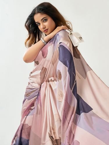 Image of Satrani Women's Satin Digital Printed Saree with Unstitched Blouse Piece