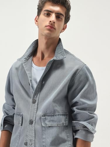 Image of Urbano Fashion Men's Relaxed Fit Full Sleeve Utility Denim Jacket