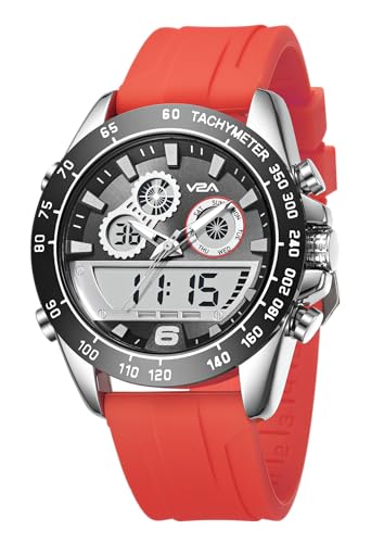 Image of V2A Men's Multifunction Analog-Digital Sports Watch - Dual Display, Quartz Movement, Zinc Alloy Case, Stopwatch, Alarm, 30M Water Resistant, Silicone Strap, Tachymeter Bezel