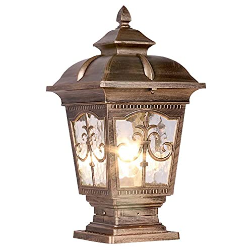SFRIDQ Luz de Columna de Patio Retro Europeo al Aire Libre Impermeable de Aluminio Poste de Vidrio Linterna Villa terraza Valla lámpara de jardín césped lámpara de Calle Cover