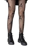 SheIn Women's Patterned Tights Fishnet Floral Pantyhose High Waist Stockings Skull Black One Size