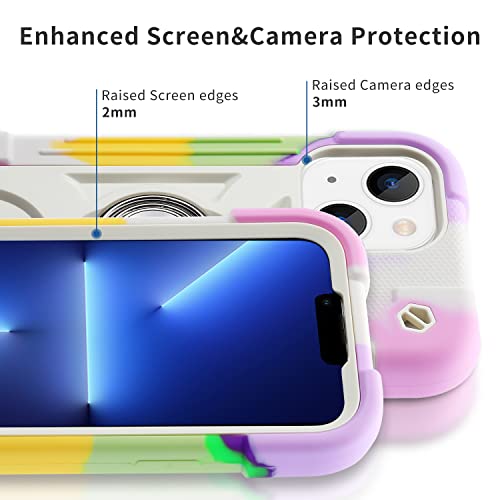 Image of MARKILL Compatible with iPhone with Built-in 360Rotating Ring Stand, Military Grade Drop Protection Full Body Rugged Heavy Duty Case Durable Cover (Rainbow White, iPhone 13 mini /12 mini 5.4 inch)