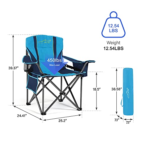 FAIR-WIND-Oversized-Fully-Padded-Camping-Chair-with-Lumbar-Support-Heavy-Duty-Quad-Fold-Chair-Arm-Chair-with-Cooler-Bag-Supports-450-LBS-Blue-Green