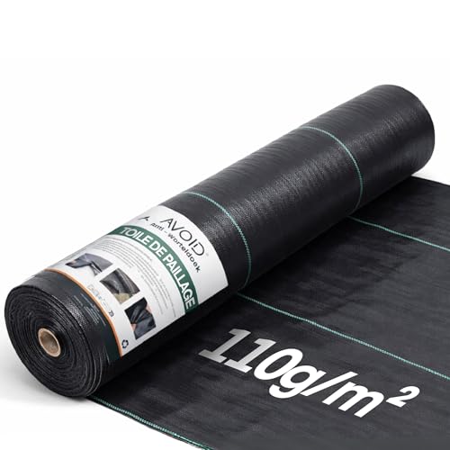 AVOID Toile de Paillage Géotextile 2m x 15m 110 g/m² Perméable – Barrière Anti Mauvaises Herbes pour Jardin, Massifs et Potager